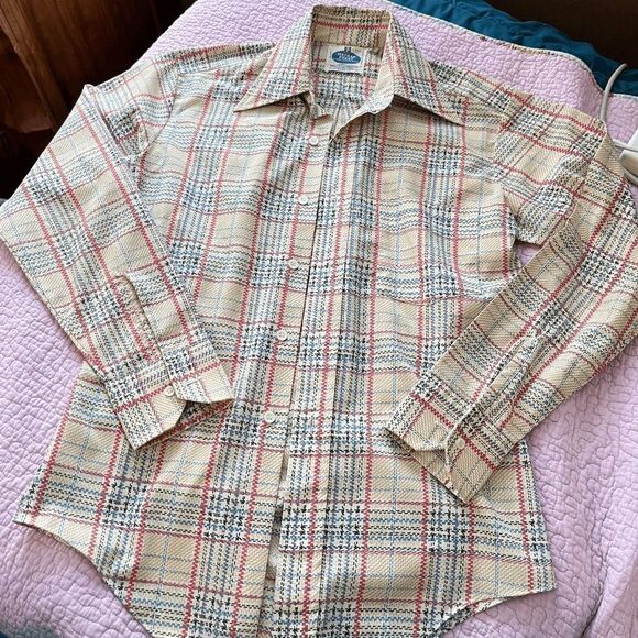 Vintage 70s Macrae Prest Plaid Button-Up Shirt - Permanent Press - S 14-14½ - Picture 11 of 11